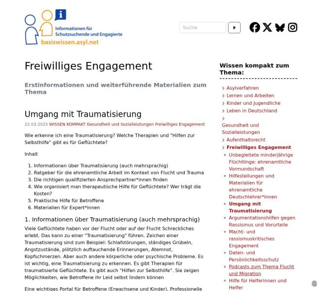 Bildschirmansicht der Seite „Umgang mit Traumatisierung