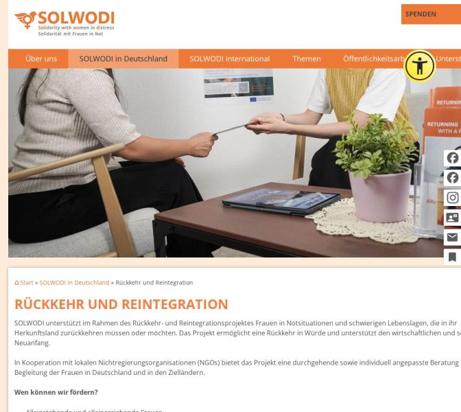 Bildschirmansicht der Website SOLWODI