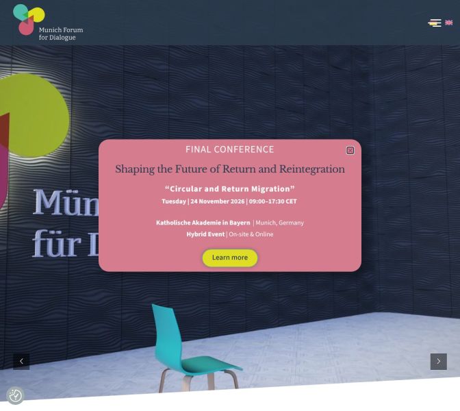 Bildschirmansicht der Website Munich Forum for Dialogue