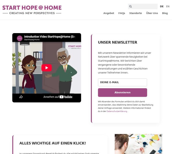 Bildschirmansicht der Website Starthope@home