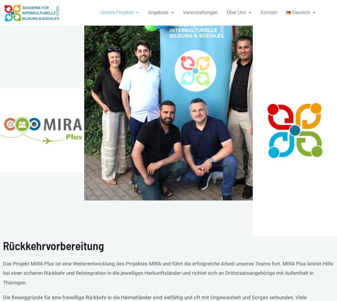 Bildschirmansicht der Website MIRA Plus