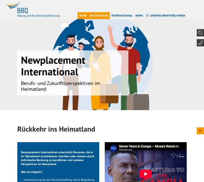 Bildschirmansicht der Website Newplacement International