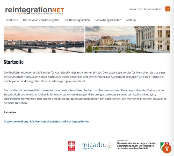 Bildschirmansicht der Website Reintegration.net