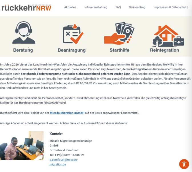 Bildschirmansicht der Website Rückkehr NRW